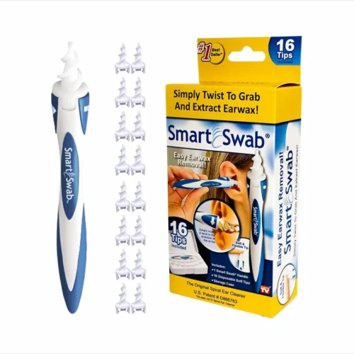 smart swab ear cleaning kit with case, handle, and spiral tips displayed outside