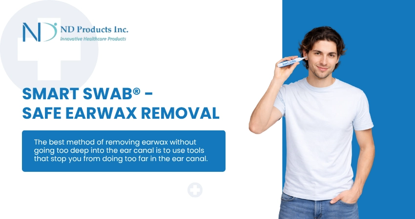 Man using Smart Swab® for safe and effective ear cleaning.