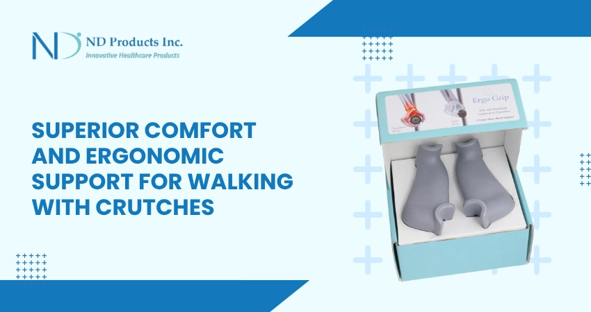 Product banner highlighting superior comfort with ergo grip in ergonomic crutch design.