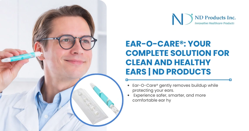 Banner showing Ear-O-Care® use by clinician for safe ear hygiene and care.