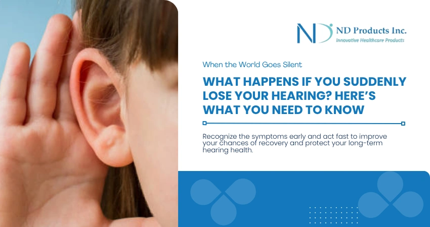 Educational banner showing a child’s ear alongside information about sudden hearing loss.