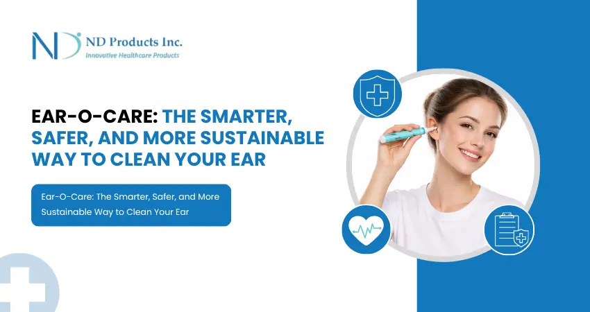Banner showing a woman carefully using an ear care kit for ear cleaning.
